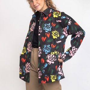 NWT Lazy Oaf Floral Chore Barn Denim Coat